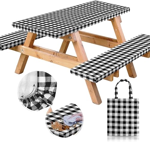 RNOONY Mantel de picnic ajustable de vinilo con fundas de banco y bolsa mantel de picnic impermeable para exteriores con bordes elásticos 72 x 30 RNOONY Mantel de picnic ajustable de vinilo con fundas de banco y bolsa mantel de picnic impermeable para exteriores con bordes elásticos 72 x 30