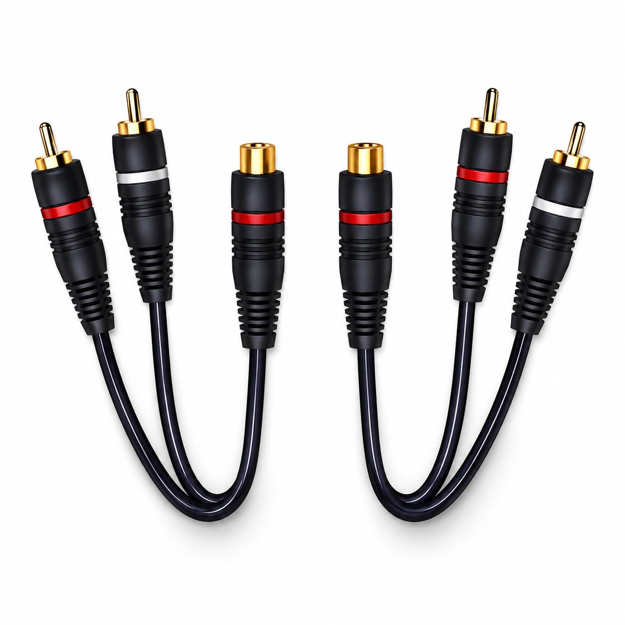 Lot de 2 répartiteurs RCA 1 mâle vers 2 femelles, câble adaptateur audio vidéo en Y, bleu foncé, 0,2 m (1 femelle vers 2 mâles)