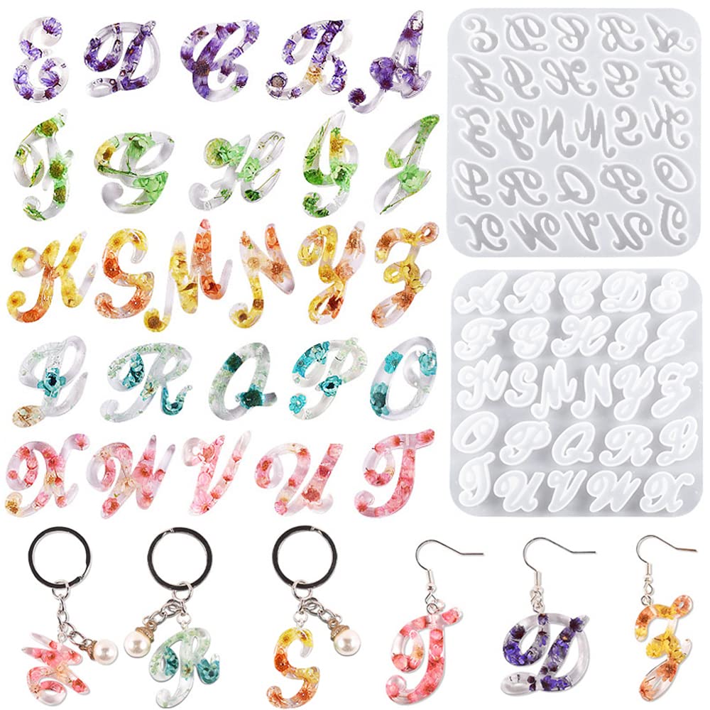 Weenkeey Alphabet Resin Molds Reversed Letter Keychain Molds Fancy Letter Epoxy Resin Casting Molds for DIY Crafts Jewelry Earrings Pendant Keychain