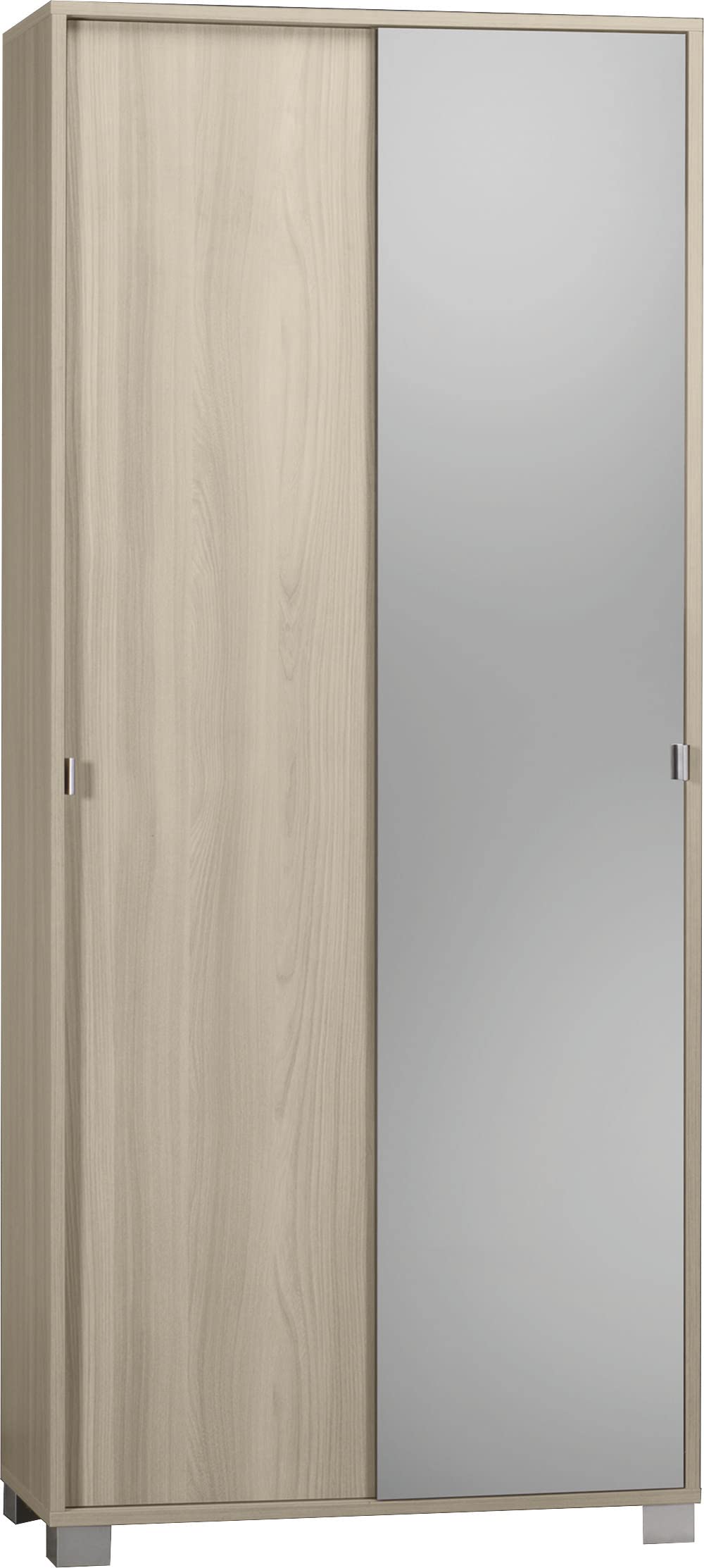 Sarmog Armadio2 Ante Scorrevoli, Armadio 2 ante, Armadio Salvaspazio, Armadio camera da letto, Armadio 2 ante con ripiani, 82x41x h190 cm (Specchio, Olmo Chiaro)