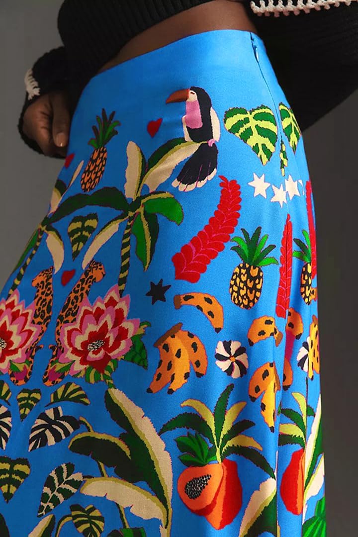 THLAI Womens Skirt Midi Skirt Tropical Plant Print Pink Zipper A-Line Long Skirts Spring Summer Skirt Floral - Image 4