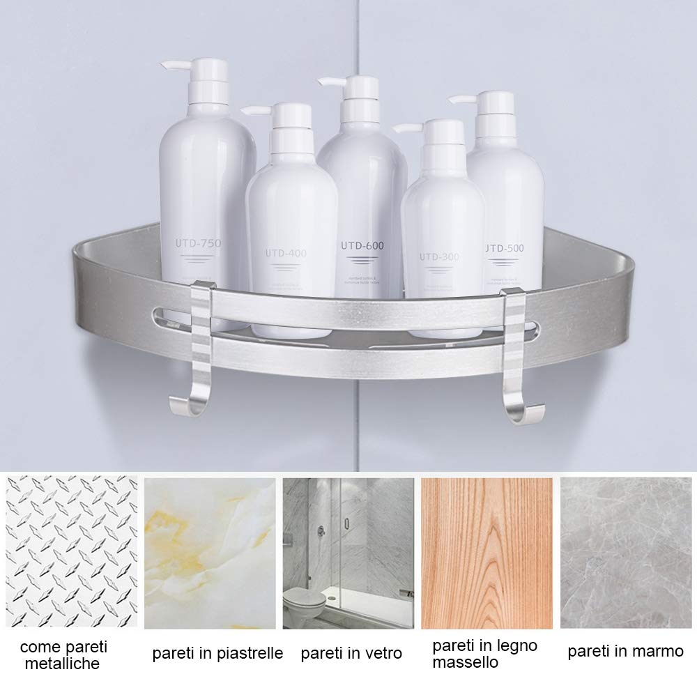 Mensole Doccia Adesive Oro - 2 Pezzi Senza Foratura | Portaoggetti Per Shampoo E Bagnoschiuma