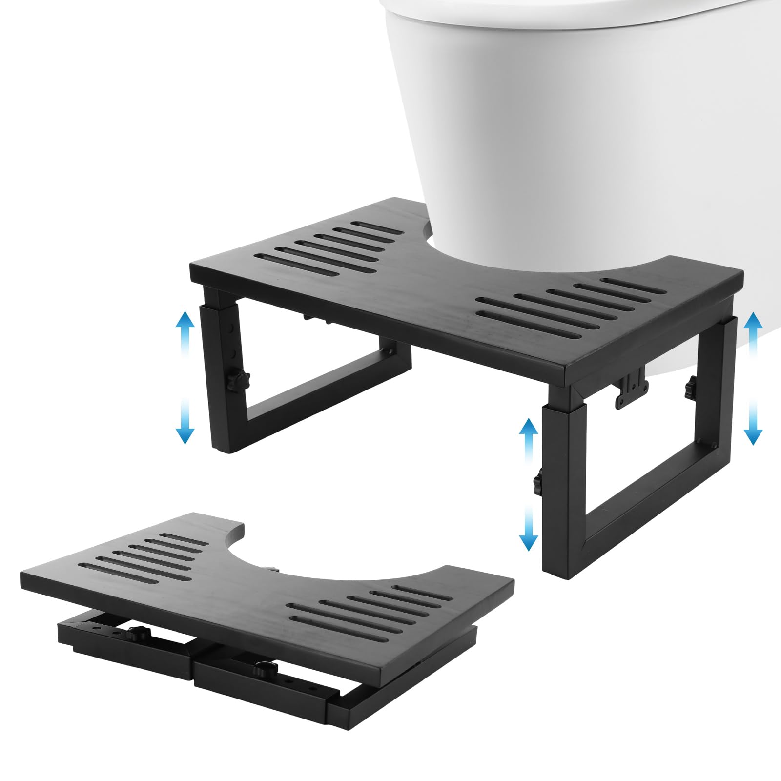 Swylexn Toilet Stool Squat Adult, 7-9 Inch Adjustable Non-Slip Toilet Step, Foldable Poop Stool, Poo Stool, Wooden Folding Step Stool, Bathroom Foot Stool for Adults, Seniors, Pregnant