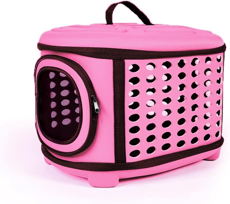Cat Carrier Large, Foldable Cat Transport Box with Large Space, Cat Travel Bag with Top Opening+Soft Mat, Breathable Pet Carrier Bag for Puppy and Cat (Pink)