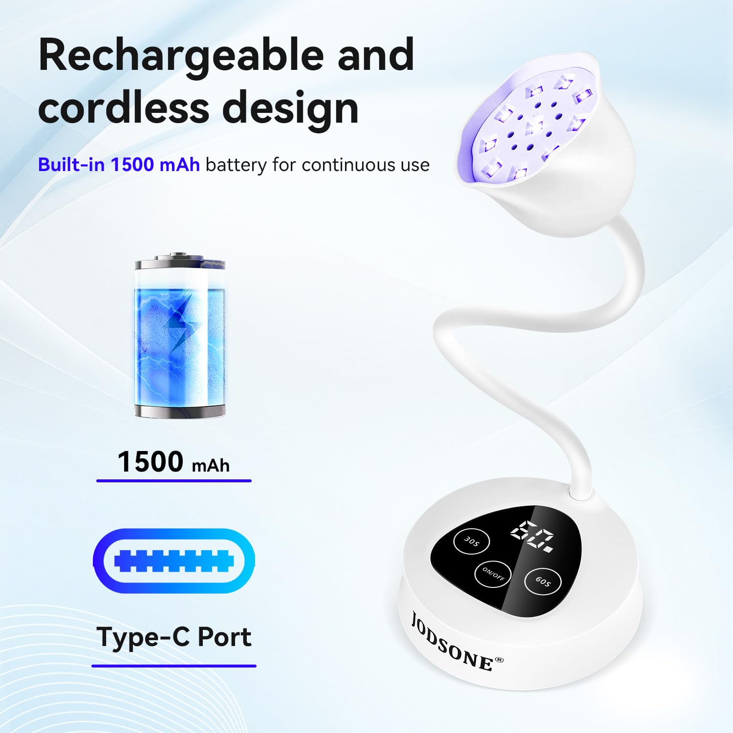 JODSONE Mini lámpara LED inalámbrica para uñas UV, recargable portátil para uñas de gel, sensor automático, lámpara LED de uñas blanca