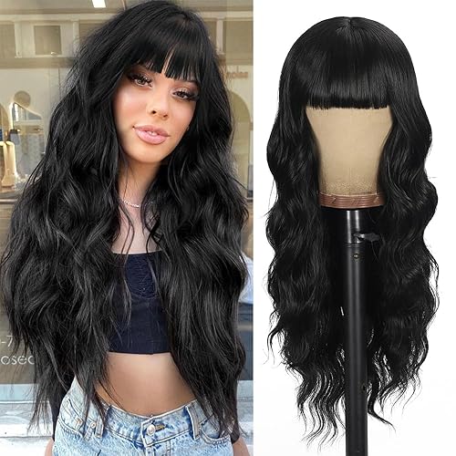 Ucubb Peluca larga rubia ombré pelucas de longitud al hombro con flequillo peluca de cabello sintético de 24 pulgadas sin pegamento pelucas