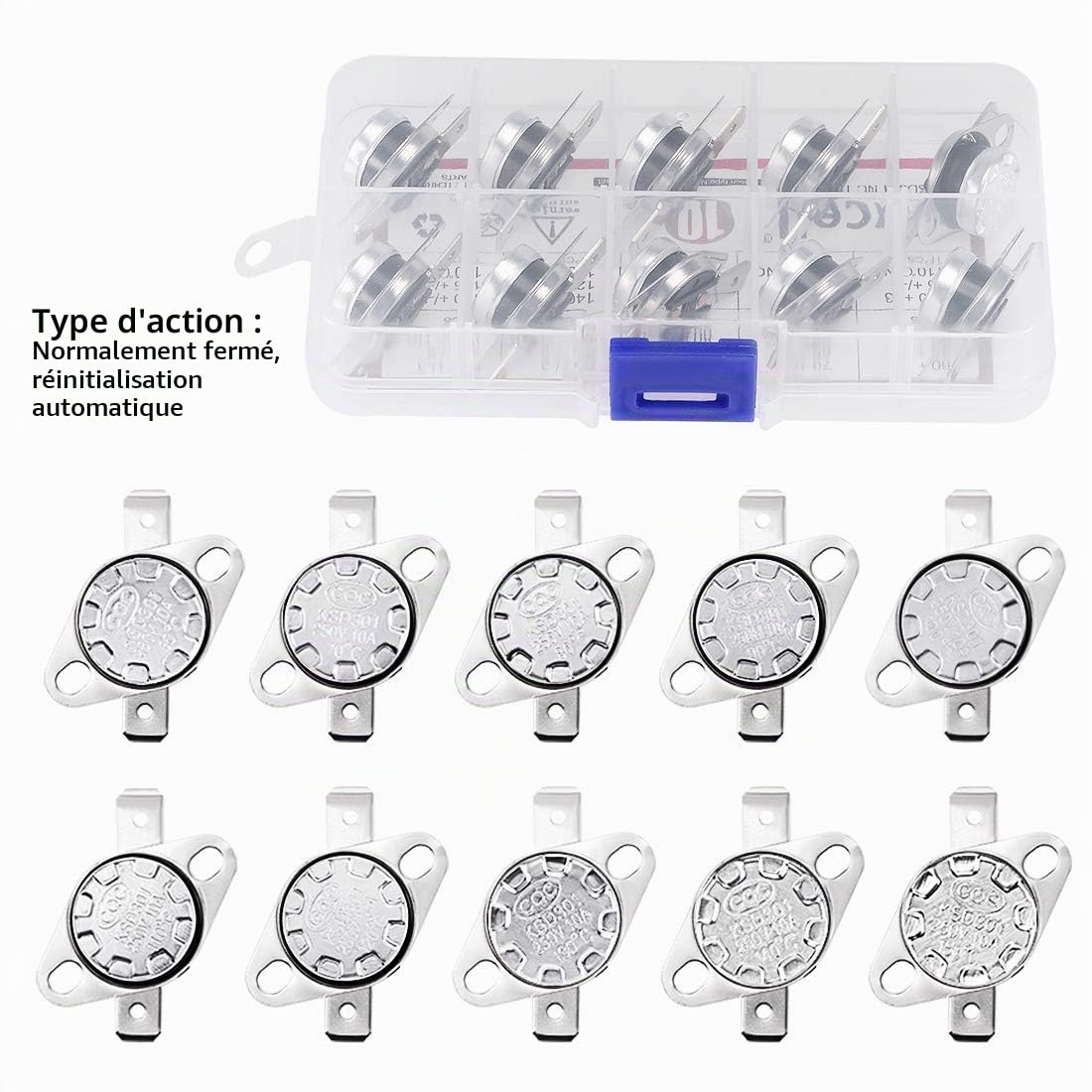 sourcing map Lot de 10 thermostats NC KSD301 60–150 °C – Interrupteur de contrôle thermique 60 70 80 90 100 110 120 130 140 150 °C Normalement fermé
