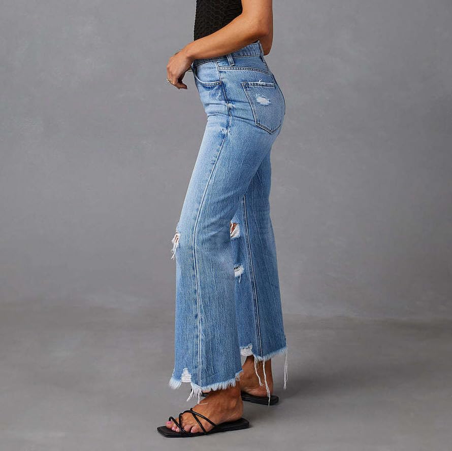 Women's Ripped Jeans High Waist Straight Leg Distressed Baggy Jeans Wide Leg High Waist Loose Denim Pants4