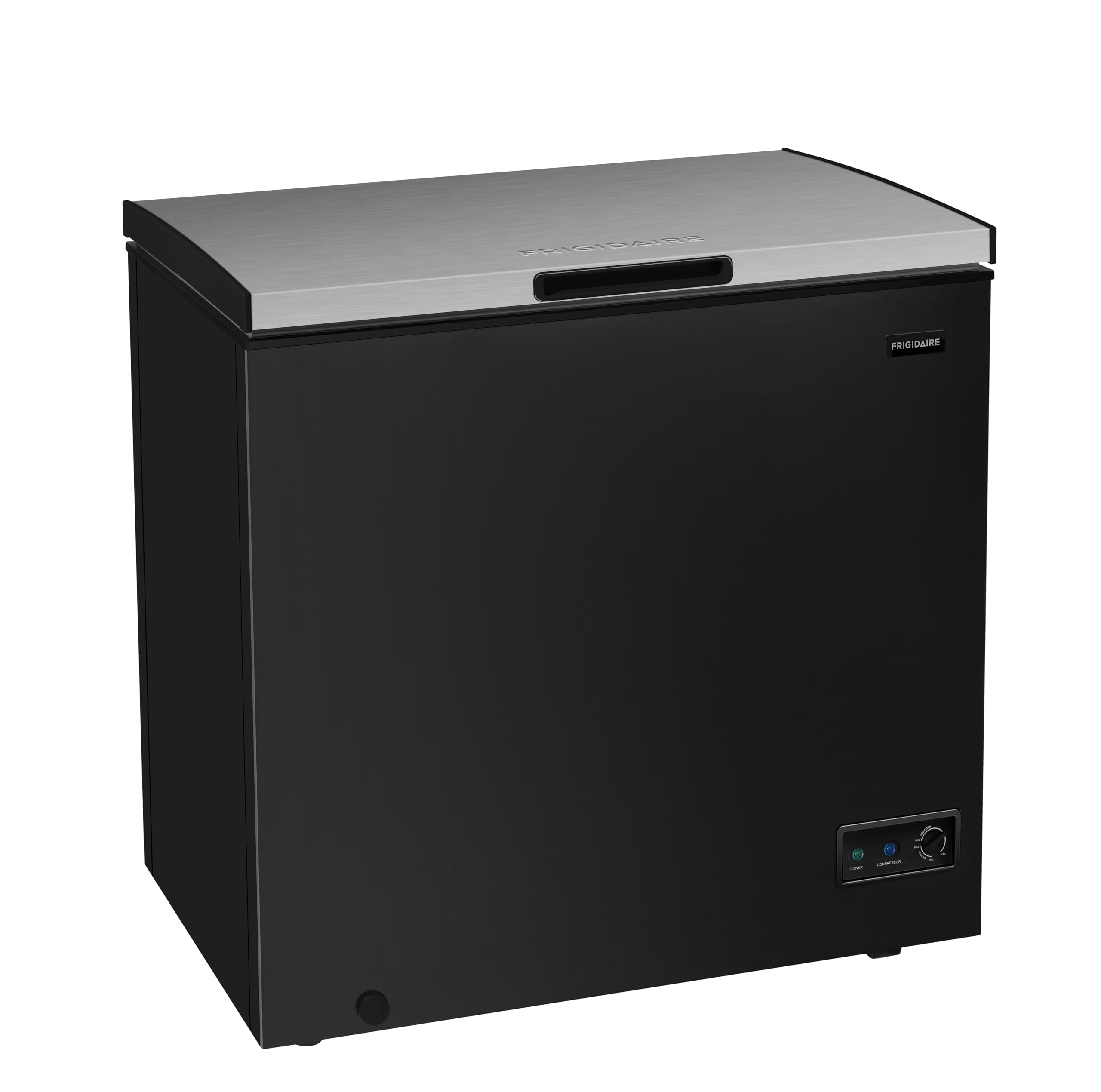 Frigidaire Chest Deep Freezer, 7 Cu. Ft, Black Adjustable Thermostat-Removable Vinyl Coated Wire Basket-Easy Defrost Drain, Eye-Catching Stainless Steel Top Door- Garage Ready on Fridge.com - View 2