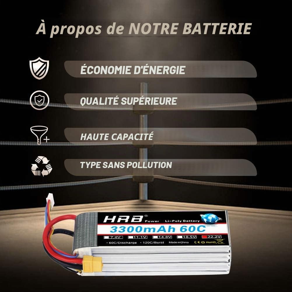 HRB 2PCS 6S 22.2V 3300mAh 60C Lipo Batterie avec XT60 Plug pour RC Hélicoptère Avion Voiture Bateau Camion