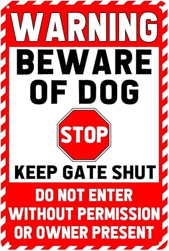 SMAZDFXX Beware of Dog Metal Tin Sign - Keep Gate Shut DoEnter Warning Signs for House Yard Fence Door Outdoor Decorations Poster 8"x12"