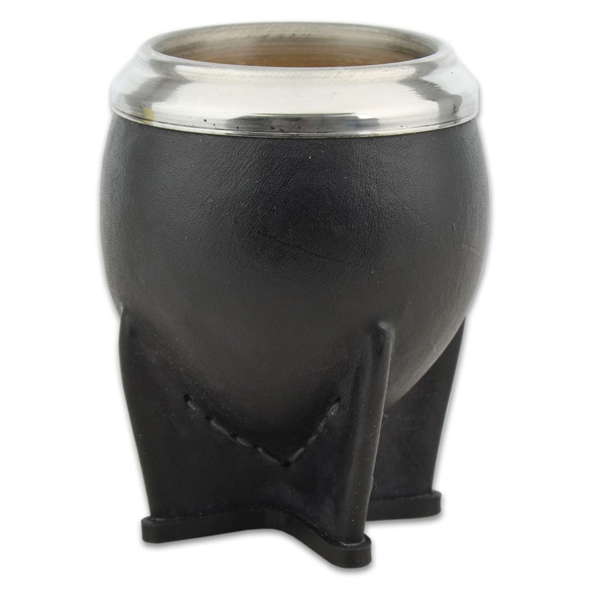 Mate de Calabaza Uruguaya Torpedo Forrado en Cuero - Artesanal, Virola de Acero Inoxidable - Curado Manual - Marrón/Negro