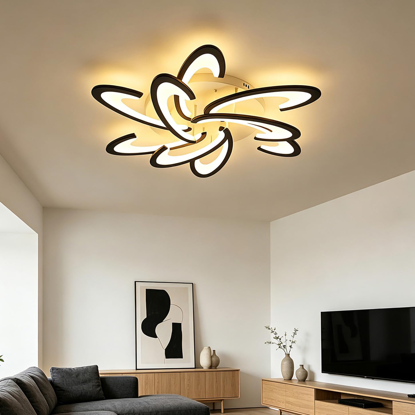 Lampa Sufitowa LED Regulacją Jasności 90 cm Kwiatowy Salonu Czarna