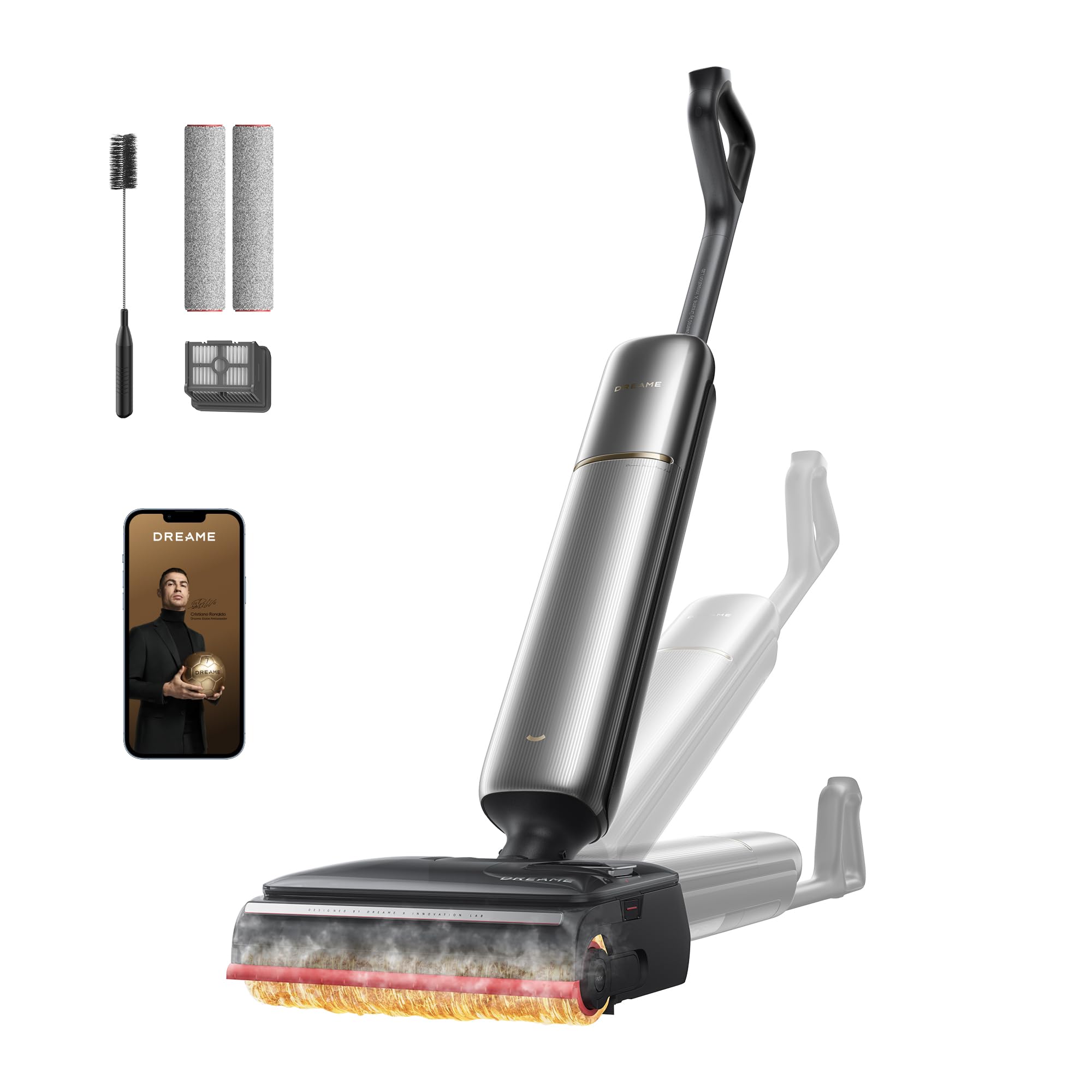 DREAME T16 Pro Heat-A Aspirapolvere Lavapavimenti, Tre Lati | Ultrasottile da 9,85cm, Lav. a 90°C, Rimoz. Olio, 0 Grovigli, 30.000 Pa, Auto-pulizia a 95°C, AutoAdapt, Batteria Rimov., App