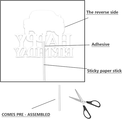 Miniatura 3 de Decoración de pastel de camioneta con temática de feliz cumpleaños, púas de decoración de purpurina negra para adultos, suministros de decoración de