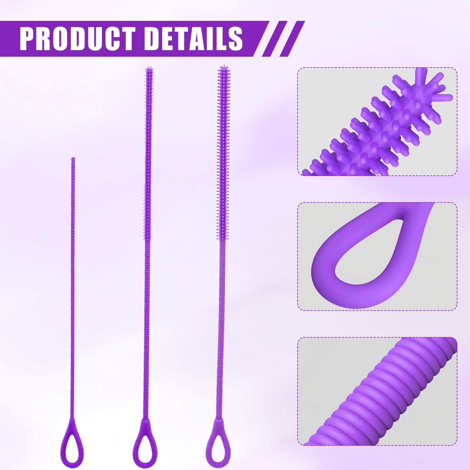 Straw Cleaner Brush Set, 3pcs Extra Long Reusable Silicone Straw Cleaner - Image 4