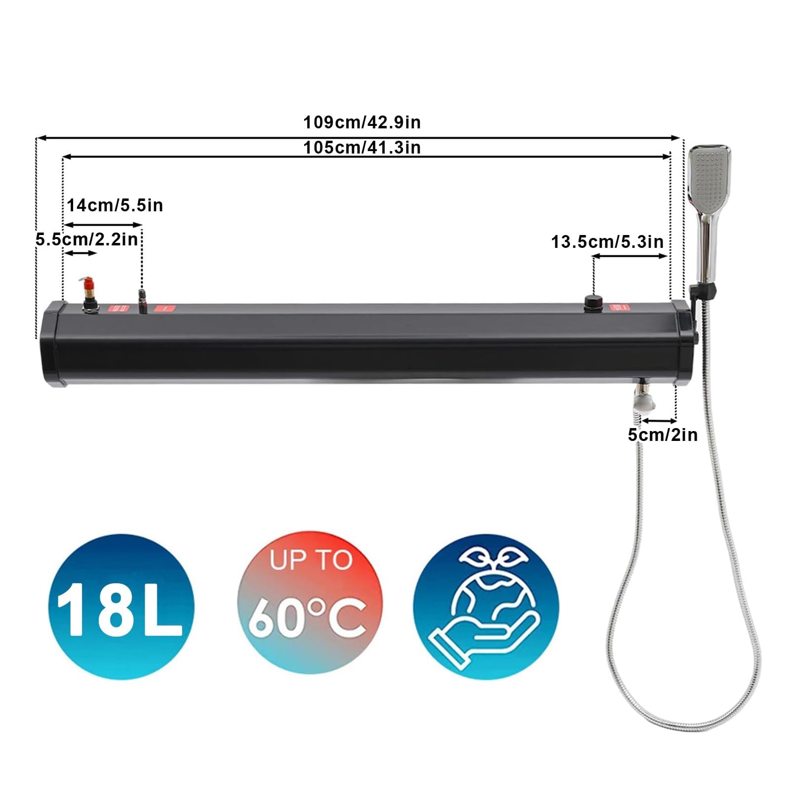 Douche extérieure portable avec chauffage solaire, réservoir d'eau sous pression et pommeau de douche pour le camping, la randonnée, le lavage de voiture et le nettoyage des animaux domestiques