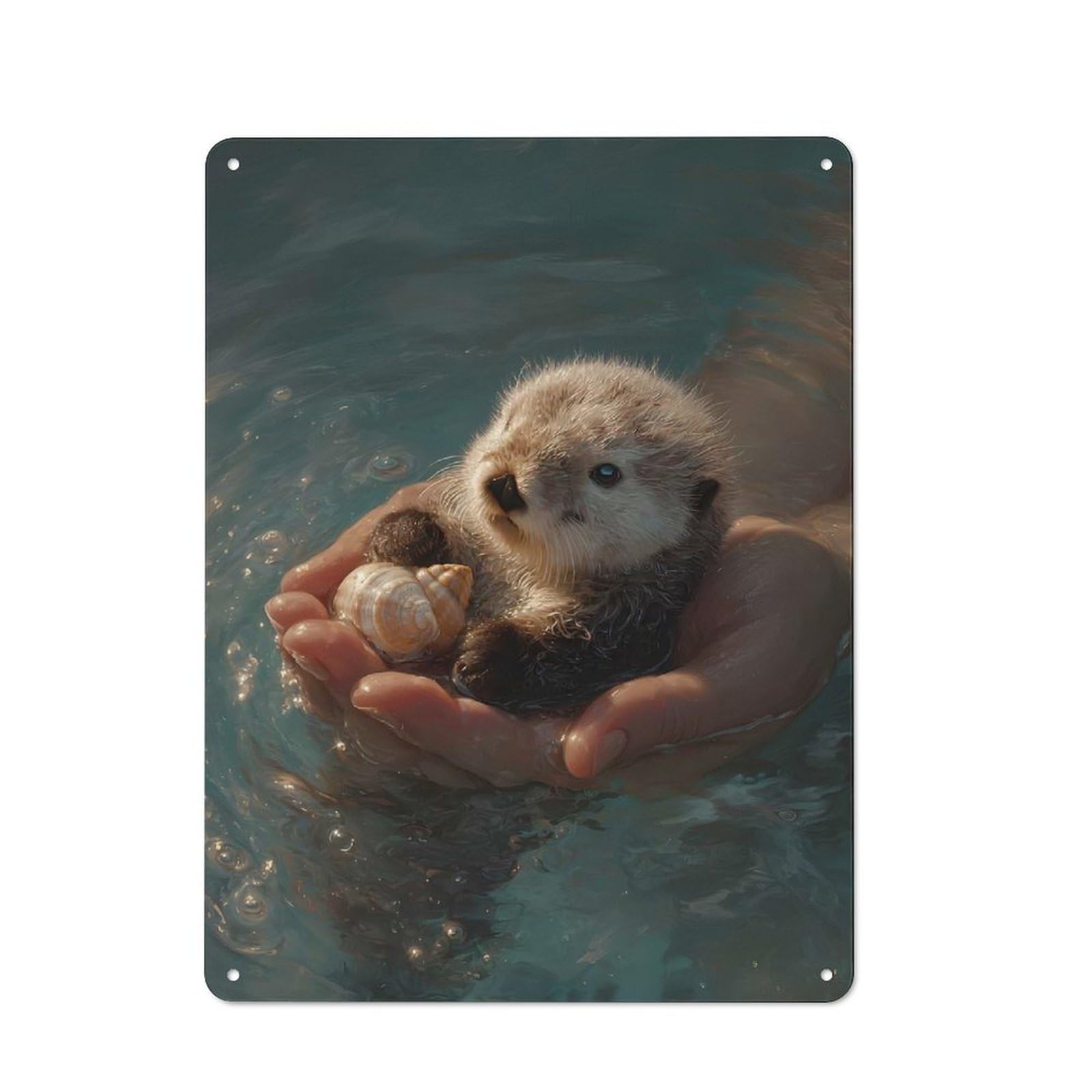 Junmoney Cute Otter Pup In Hands Tin Sign 40X30cm With For Home Bar Wall, Vintage Decor, Suited To Home Bar Decor Fans