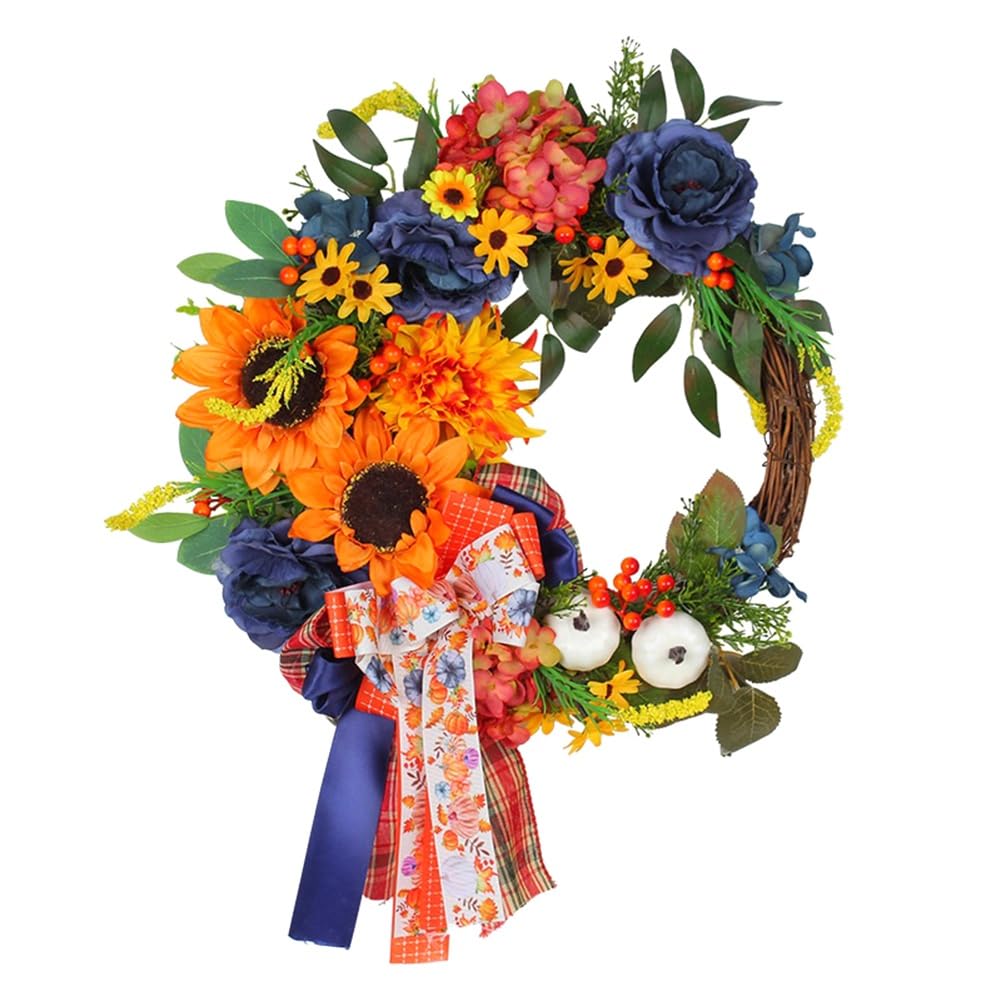 CTRLZS Thanksgiving Day Wreath Artificial Flower Wreath Door Front Garland Fall Wreath Summer Wreath for Thanksgiving Day Decor Easy Install Easy to Use