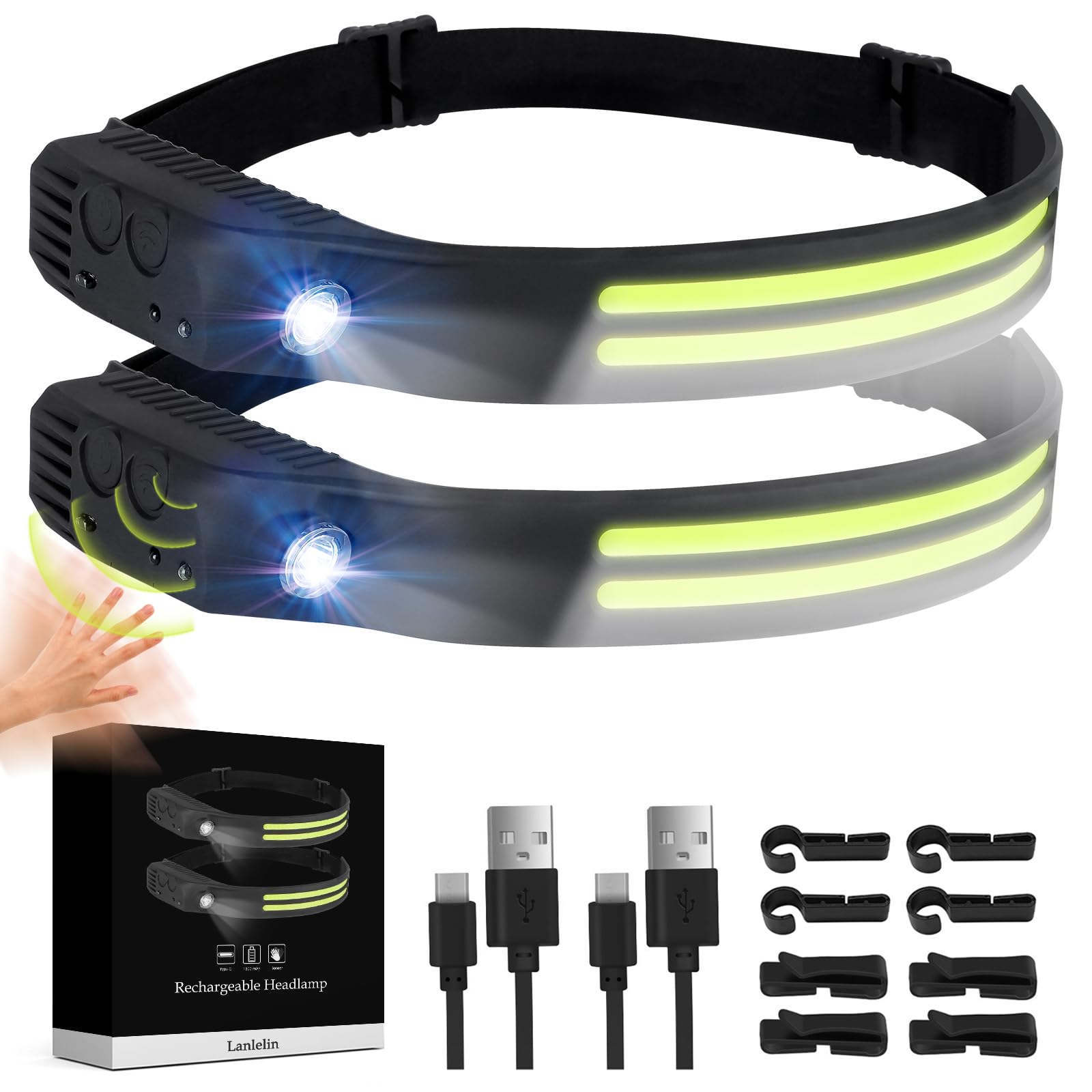 Lampe Frontale, Lampe Frontale LED Ultra Puissante Avec 8 Modes D Grand Angle 340 Lampe Frontale Rechargeable Avec Detecteur De Mouvement Ipx4 Etanche Lampe Frontale Led 88017600