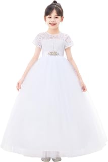 Floral Lace Tulle Flower Girl Dresses with Sleeves for Bridesmaid LG2R3