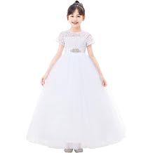 Floral Lace Tulle Flower Girl Dresses with Sleeves for Bridesmaid LG2R3
