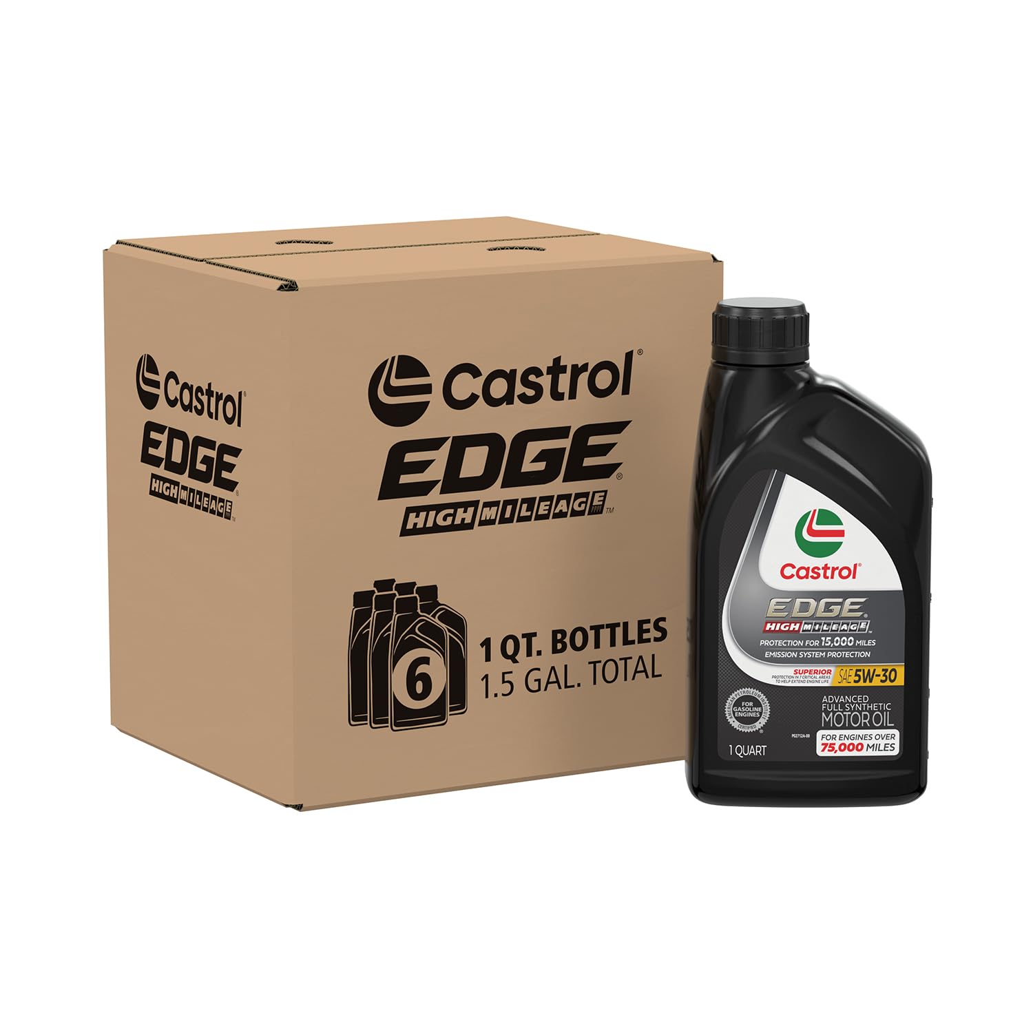 EDGE High Mileage 5W-30 Advanced Full Synthetic Motor Oil, 1 Quart, Pack of 6