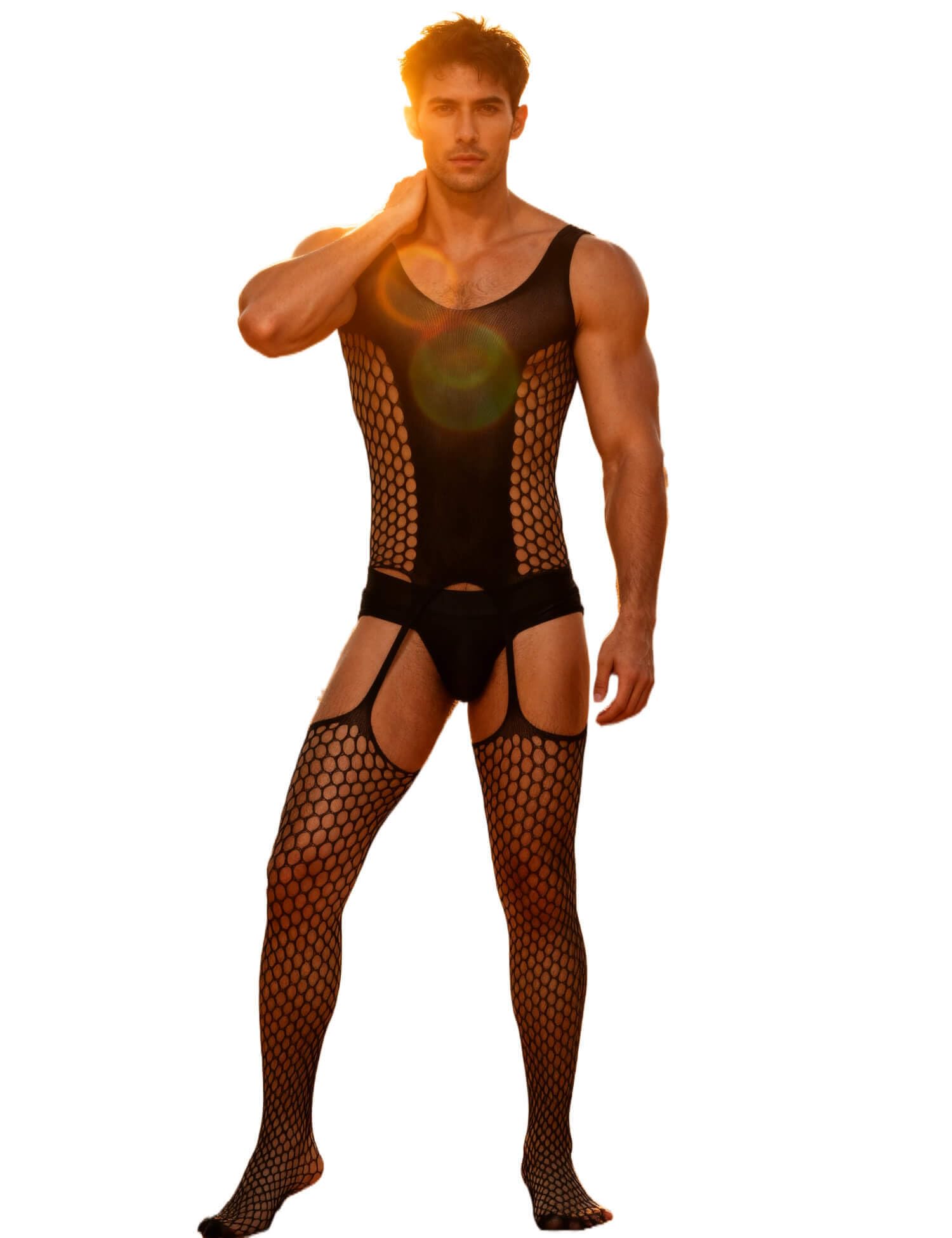 ohyeahlady Body a Rete Hot Aperto Uomo Taglie Forti Bodystocking Intero Aperto Rete Nylon Collant Completo Intimo Pizzo Biancheria Intima Lingerie Collant Hot Calze Nightwear Clubwear