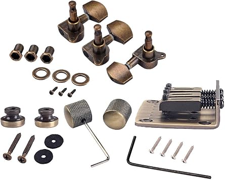 Alnicov Combo Kits Bronze Saddle Bridge Tuning Pegs Control Knobs Strap Locks Wrenches Screws Washers for 3 String Cigar Box Guitar