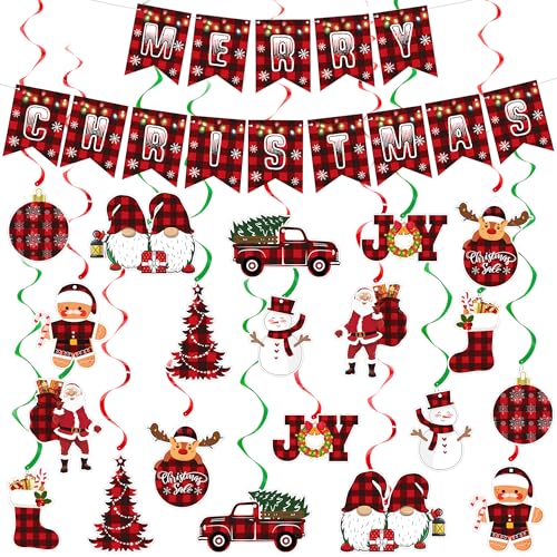 Merry-Christmas-Decorations-Christmas-Hanging-Swirls-and-Christmas-Banner-Xmas-Decoration-for-Indoor-Outdoor-Home-Wall-Ceiling-Holiday-Party-SuppliesSanta-Snowman-Reindeer-Elk-Buffalo-Plaid