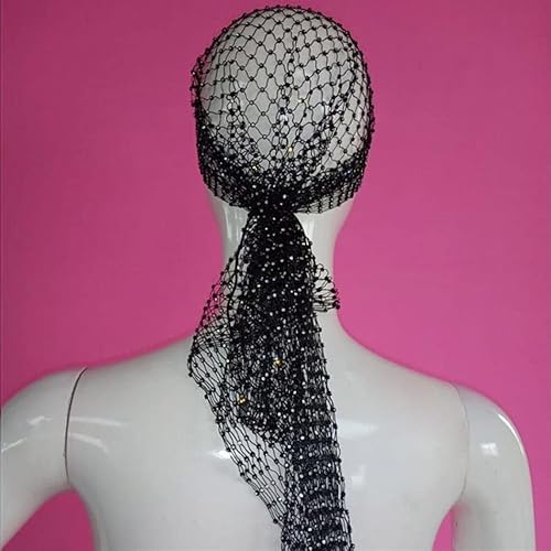 Miniatura 2 de Edary Diadema de malla con diamantes de imitación, diadema de malla con diamantes, accesorios para el cabello de Halloween para mujer (negro)