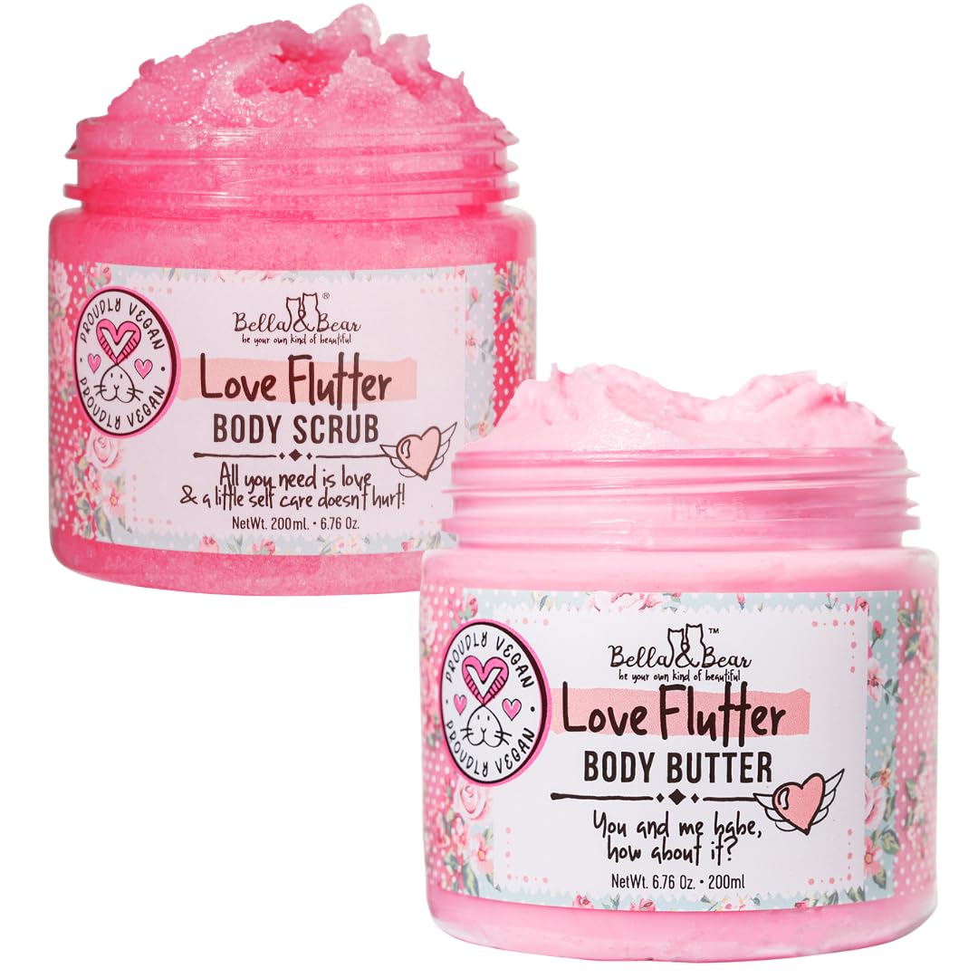 Bella and Bear Love Flutter Gift Set | Body Scrub | Body Butter | Gift for Her
