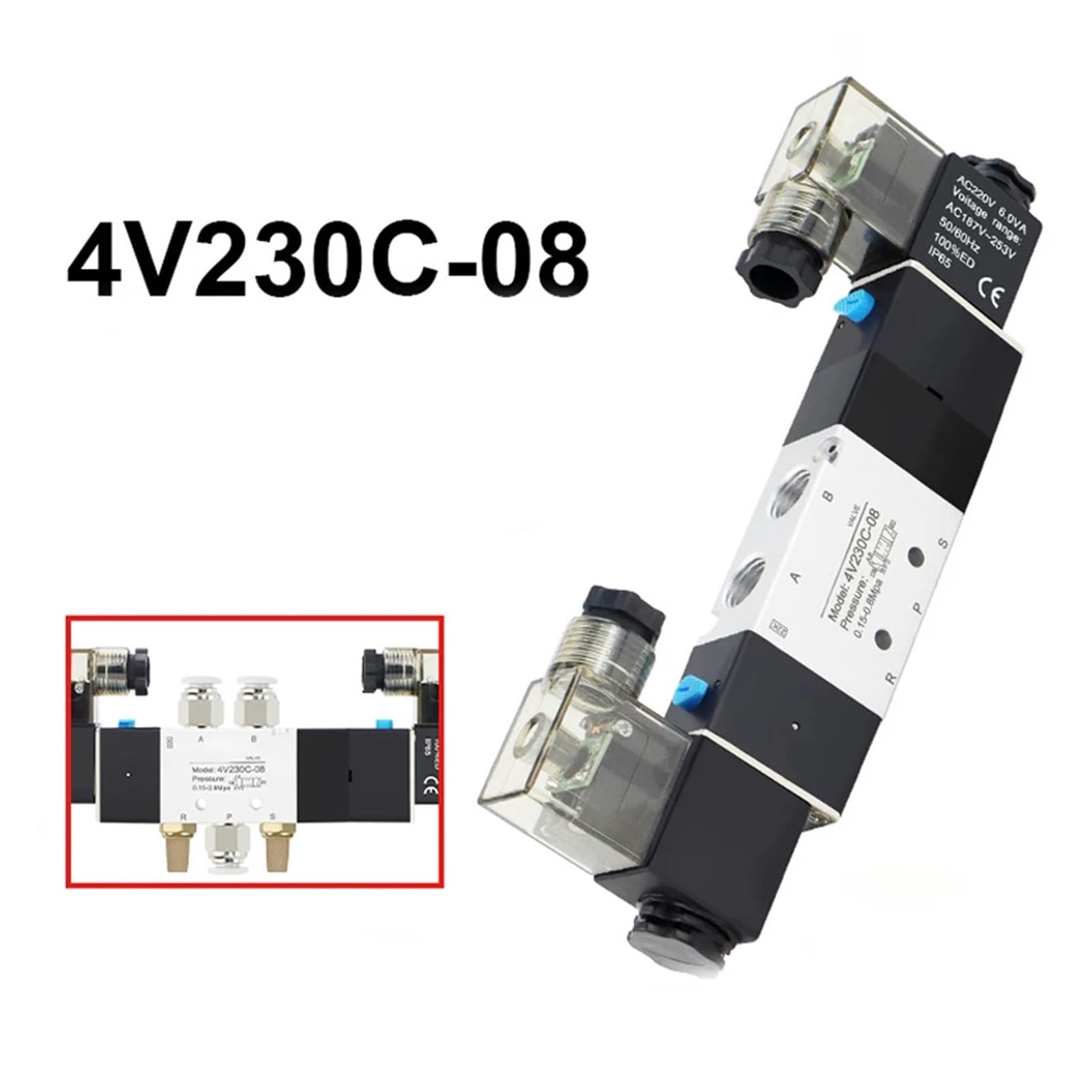 4V230-08C Pneumatisches Magnetventil 5 Wege 3 Positionen mit Anschlüssen