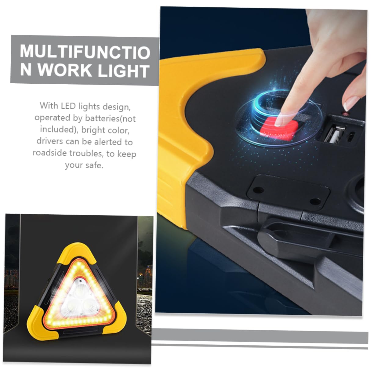 Luz de Emergencia para Coche Triángulo de Emergencia Portátil LED, Señalización Vial ABS, para Avería y Asistencia
