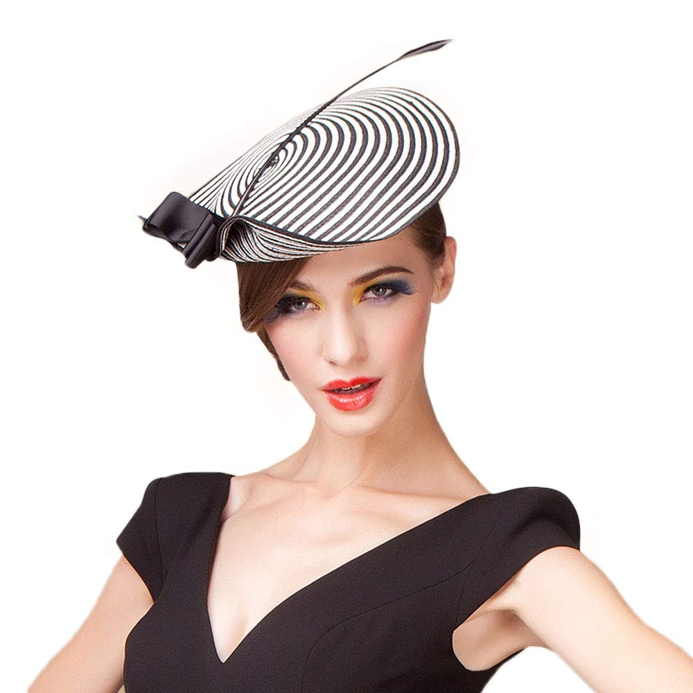 F FADVES Women Straw Arrow Fascinator Cocktail Saucer Hat Party Wedding Headpiece Cap