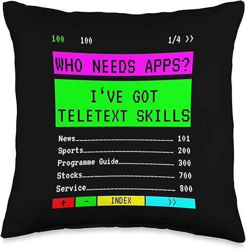 90s retro TV sayings for 90s nostalgia Retro TV Saying Who Needs Apps Teletext Throw Pillow, 16x16, Multicolor