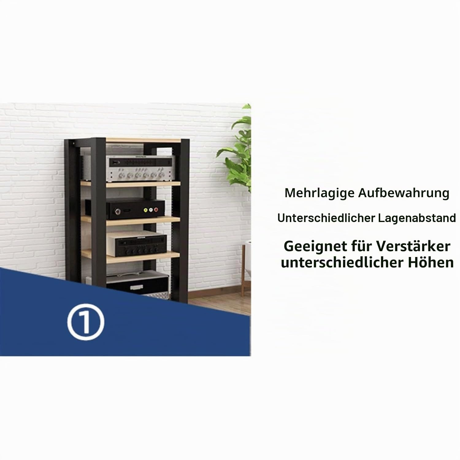 Audio-Rack, 2/3/4/5-stufiges Stereo-Rack, Audio-Geräte-Rack, offenes Audio-Rack, Schrank, HiFi-Rack, verstellbares Audio-Video-Regal, langlebig(Nero,5 Tier)