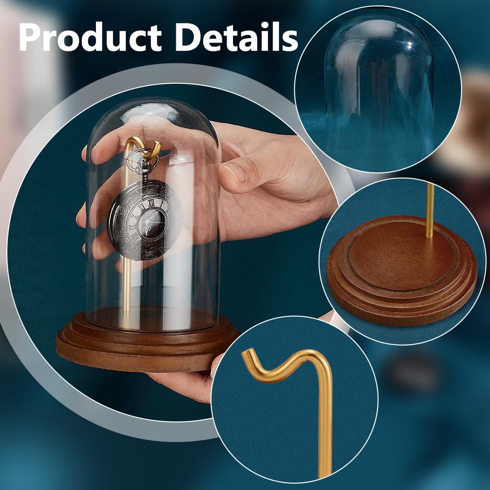 PH PandaHall Pocket Watch Glass Display Dome Cloche Watch Display Jar Decorative Watches Display Case Dome Showcase with Hook for Father's Day Watches Medals Collectibles Gift Ornaments 14.5x10.5cm - Image 4