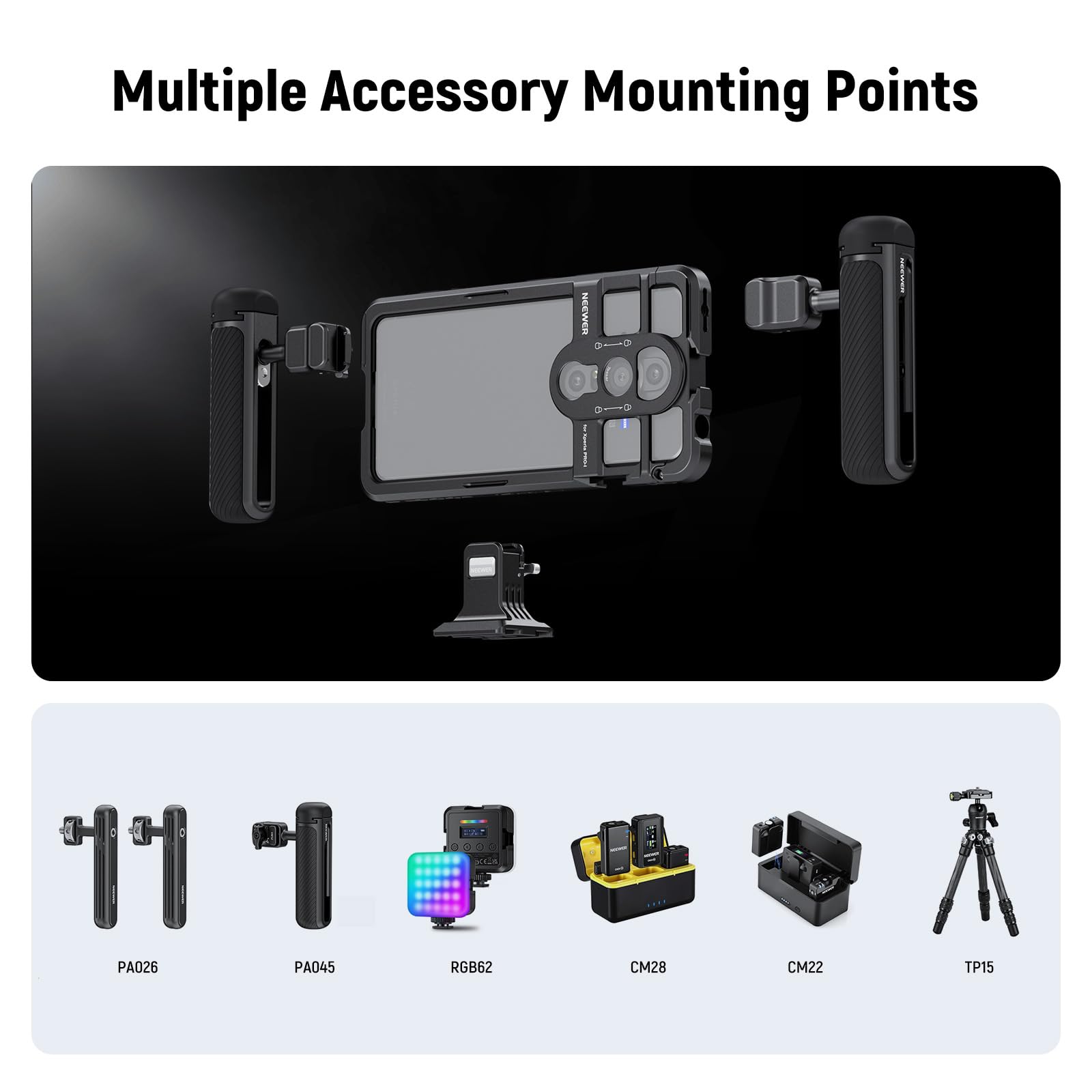 NEEWER Xperia PRO-I klatka, szybka wymiana wideo, stabilizator do nagrywania filmów, adapter filtra 67 mm i płyta obiektywu 17 mm/T, kompatybilne z Sony Moment, PA086