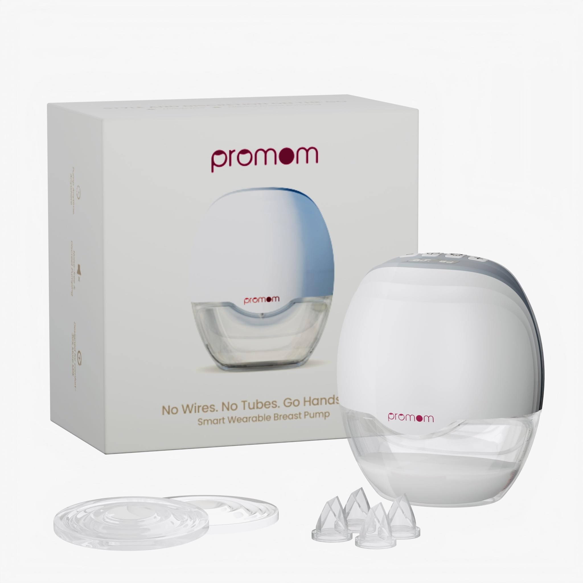 Promom Wearable Electric Breast Pump for Feeding Mothers, Automatic Hands-Free Pumping Machine with 3 Modes & 8 Suction Levels, Portable & Cordless with USB Charging, FDA Approved, Patented Diaphragm Case Technology, Best-In Class Suction-450MmHg/60KPA, Smart LED Display, 160ml BPA-Free Milk Cup, Quiet & Compact (1 Year Warranty) (PACK OF 1+ CARE PACKAGE )