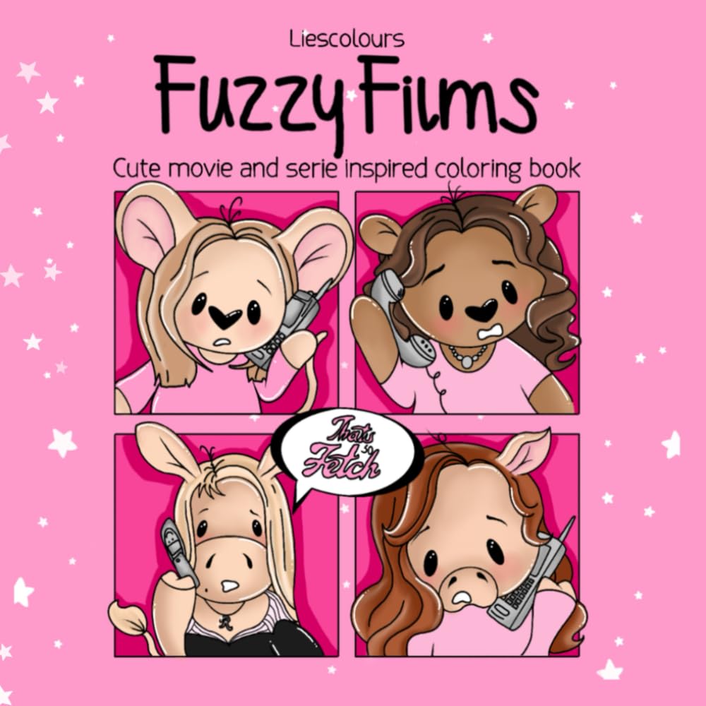 Fuzzy Films: Cute movie and series inspired coloring book. Featuring fuzzy and cute animal characters. Color your favorite movie scenes!