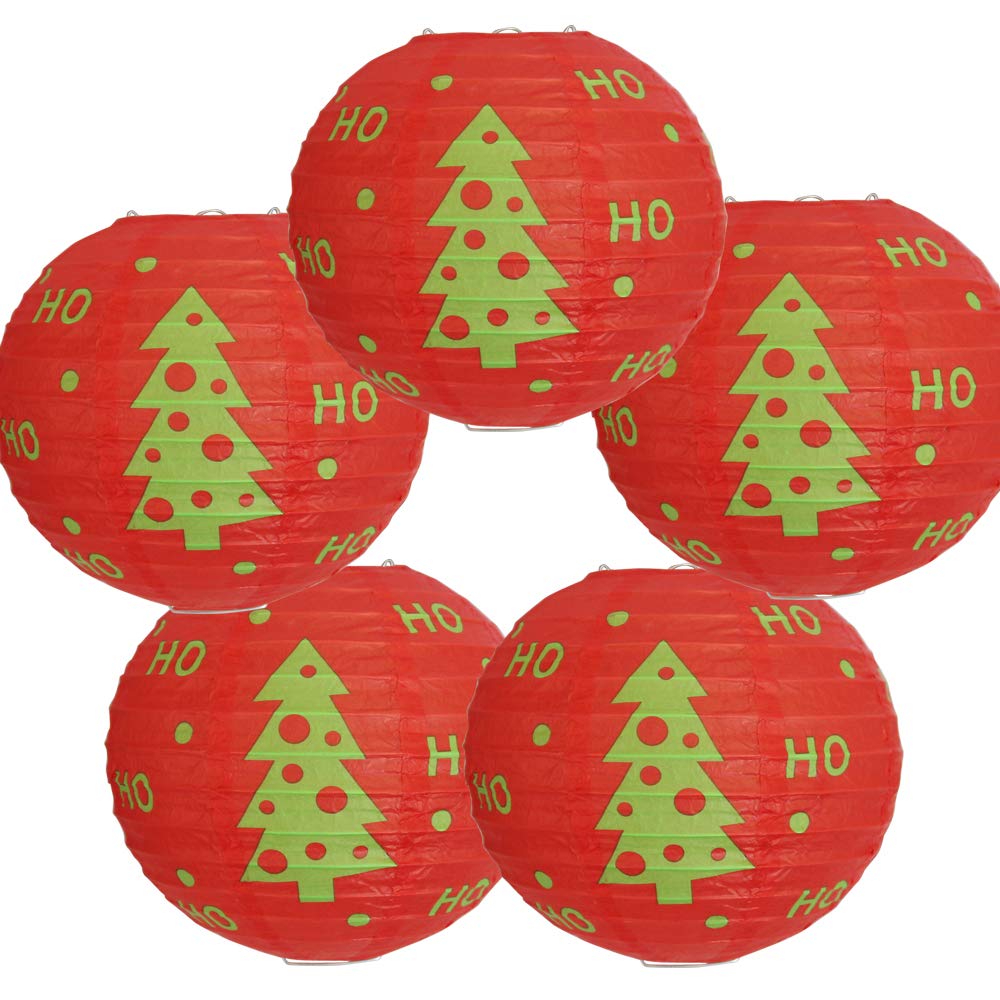 Time to Sparkle 5 Pack Tissue Round Paper Lanterns Lamp Shade Party Decoration- Lantern Christmas Trees, 8"(20cm)