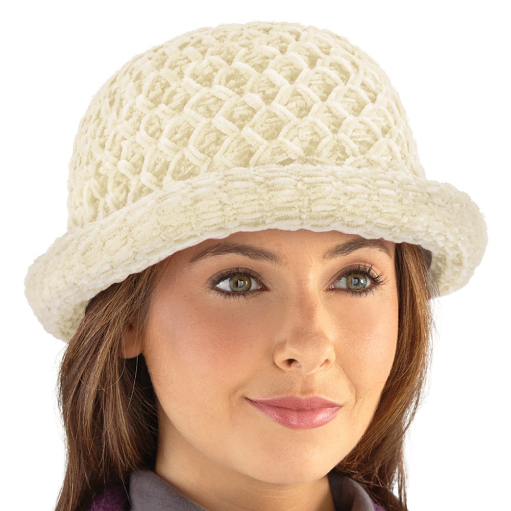 Collections Etc Roll Brim Chenille Hat Brown