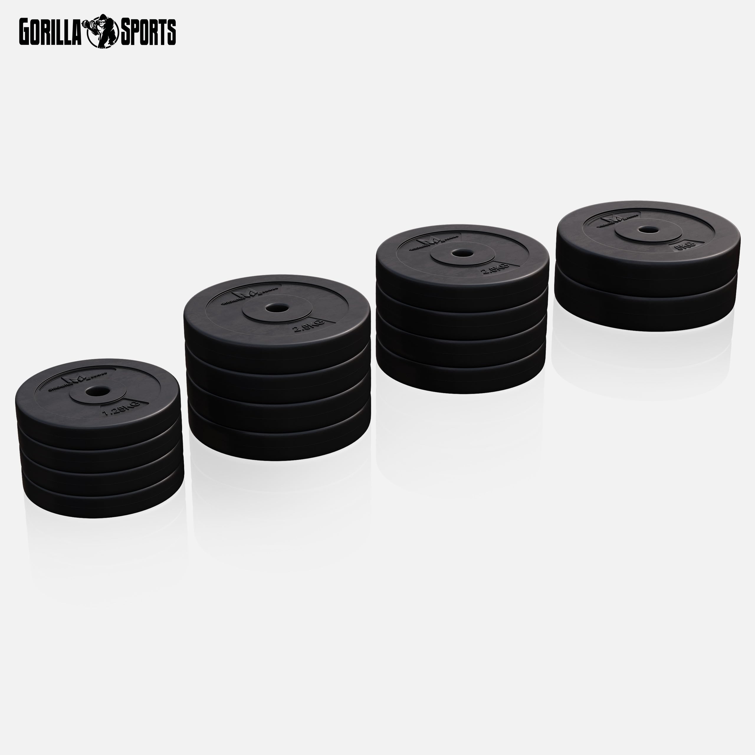 GYRONETICS® Disques de Poids - 30 kg Set, 2x5 kg, 6x2,5 kg, 4x1,25 kg Poids, Ø 25 mm, Plastique, Noir - Disques d'Haltères, Ensemble de Plaques, pour Musculation, Haltérophilie, Fitness, Gym, Domicile