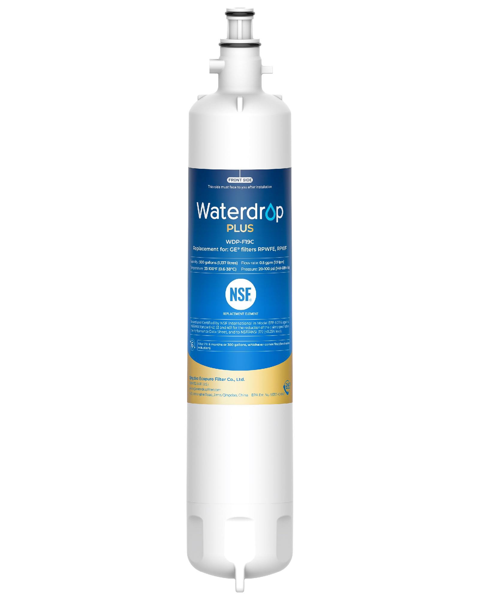 Waterdrop Plus WDP-F19C Replacement for GE RPWFE RPWF with CHIP NSF 401 Refrigerator Water Filter Compatible with GFE28GBLTS