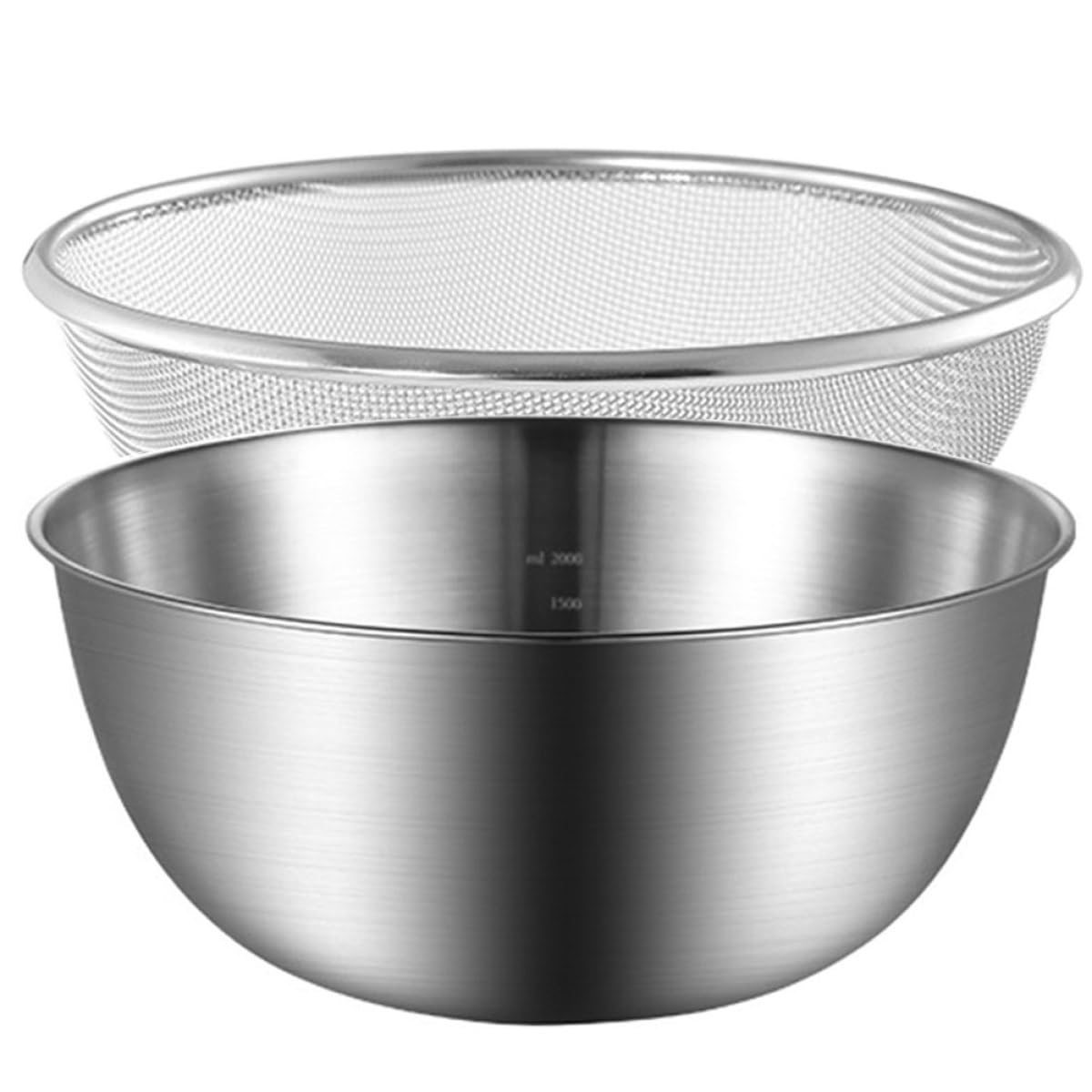 FRCOLOR Set Scolapasta in Acciaio Inox a 2 Livelli per Frutta e Verdura Doppio Cestino e Manici Laterali Resistente per Uso in Cucina