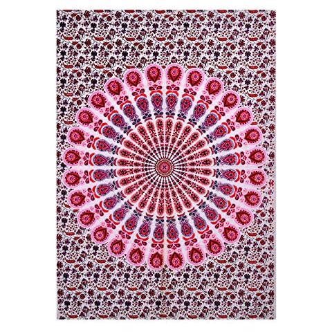 Indian Hippie Bohemian Psychedelic Peacock Mandala Wall Hanging Bedding Tapestry Red Purple Cover