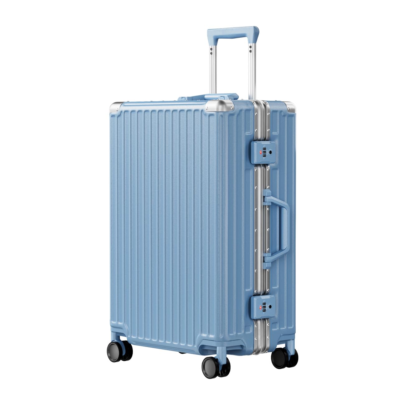 AnyZip Luggage PC+ABS Aluminum Frame Zipperless Checked Luggage Hard Shell Suitcase with TSA Lock Double Spinner Wheels 24 Inch Haze Blue
