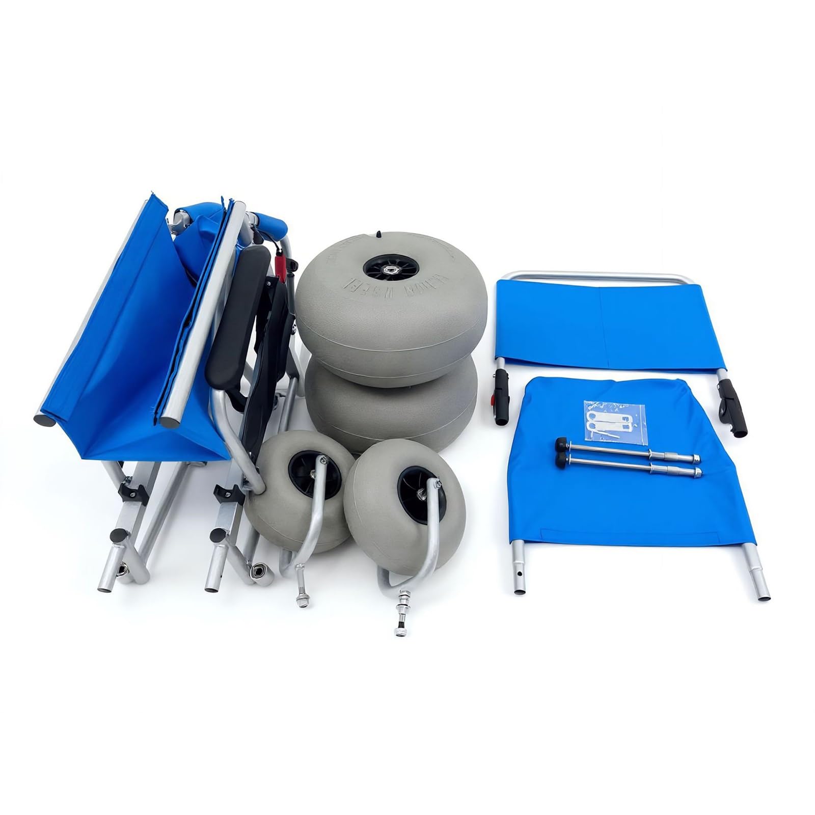 Silla De Ruedas Playa Con Neumáticos Tipo Globo, Todo Terreno, Respaldo Reclinable Y Reposapiés Ajustable, Capacidad 220 Libras, Fácil Desmontaje, Perfecta For Arena Suave Uso En Exteriores