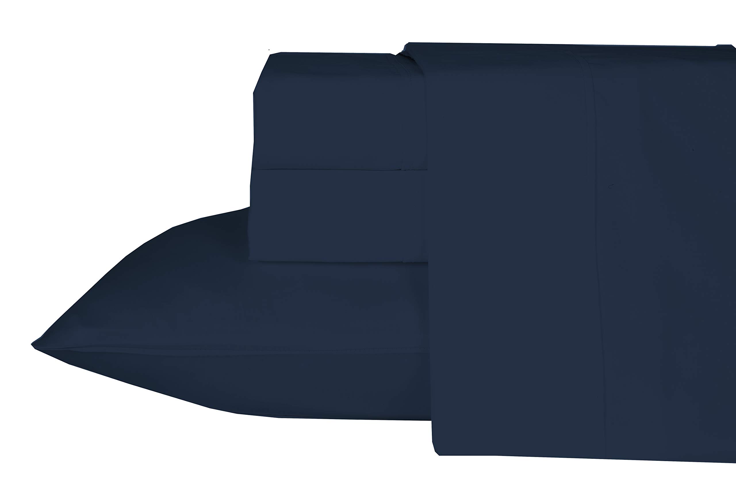 PLAIN PRINTED LINEN Twin XL Sheet Set - 4 Pc Set Breathable & Cooling Sheets - Polycotton Cooling Bed Sheet Set - Navy Blue Solid